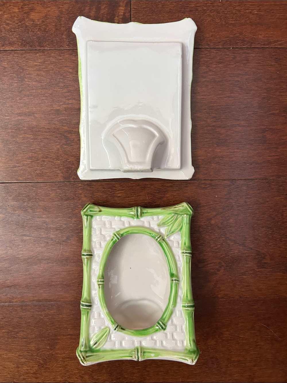 Vintage Japanese Green and White Bamboo Ceramic Picture Frames — Set of 2 - Picture 6 of 9